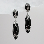 Black Enamel Faberge Egg Earrings with Marcasite